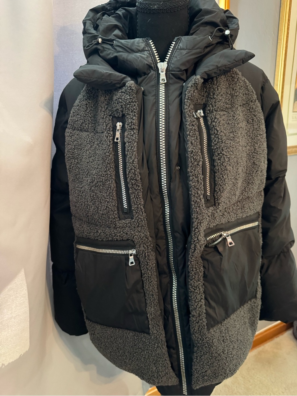 Orolay Size S Black Sherpa Mixed Media Thickened Puffer Down Jacket - Pristine